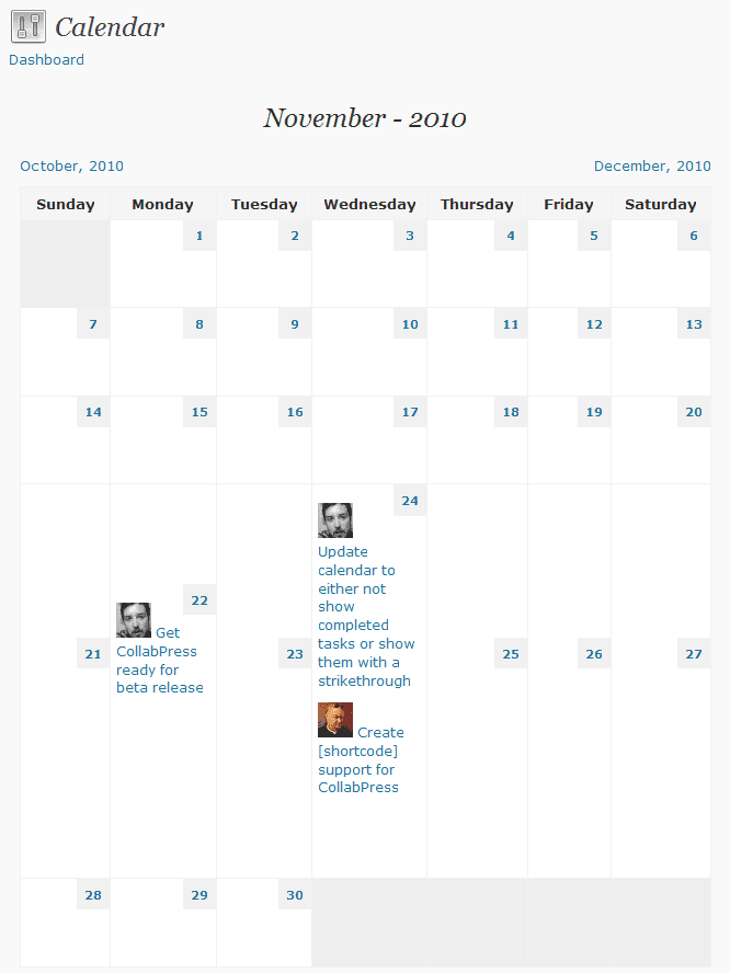 Calendario de CollabPress