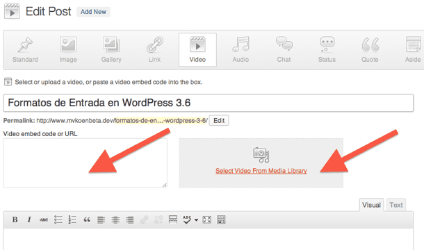 Formatos de Entrada en WordPress 3.6