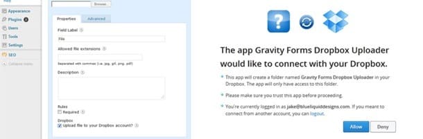 Plugins de terceros para Gravity Forms: Gravity Forms Dropbox Uploader
