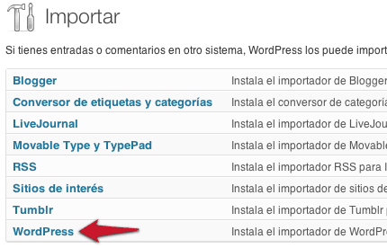 Instalar importador de WordPress