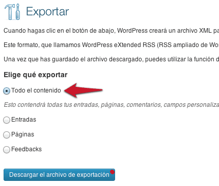 Opción: Exportar todo el contenido