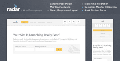 Plugin para activar el modo mantenimiento en WordPress: Radar Landing Page Plugin