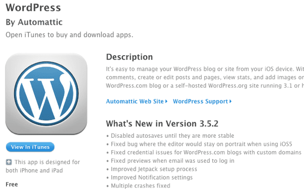 WordPress 3.5.2 para iOS suspende el autoguardado
