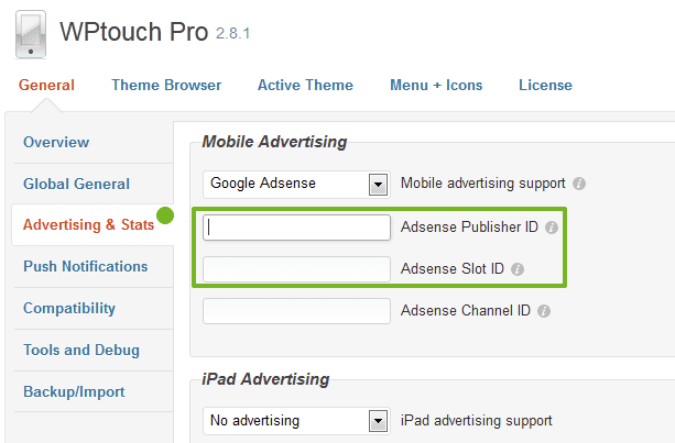 Añadir Google AdSense a WPtouch Pro
